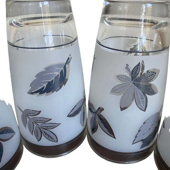 Vintage Libby Silver Leaves Frosted MCM Drinkware Set Of 4 - Picture 6 of 16
